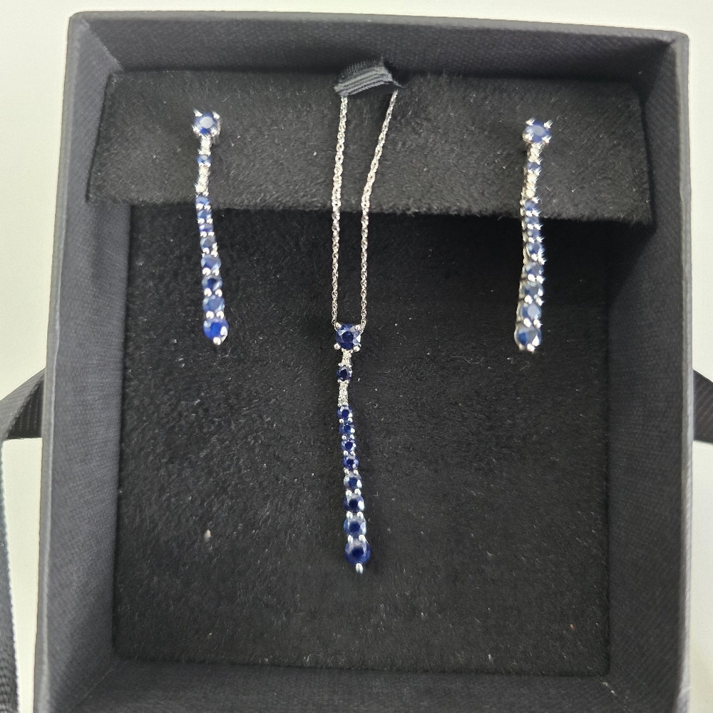 Watch Video / 10K Gold Sapphire and Diamond Necklace and Earrings